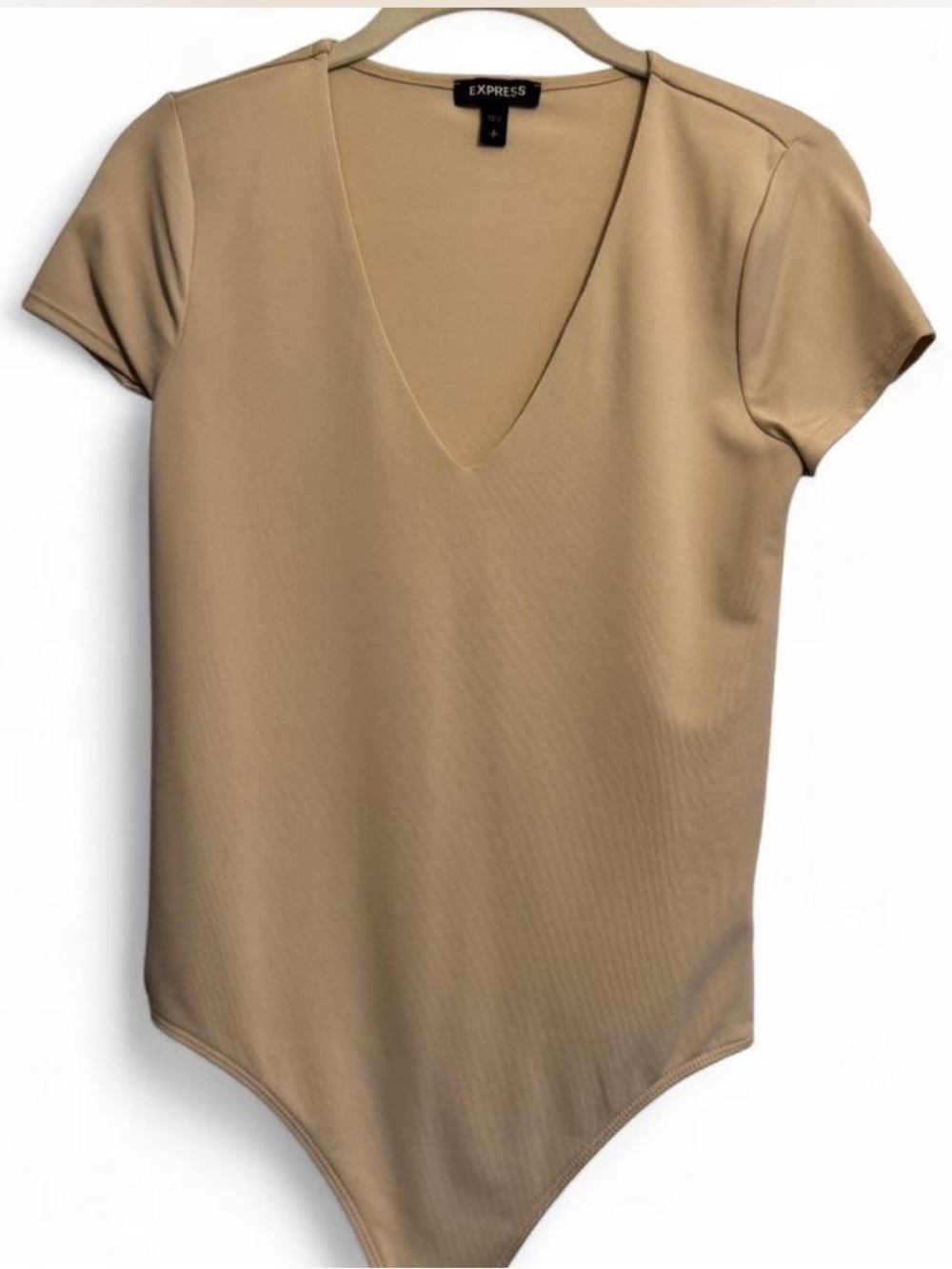 Express Tan V-Neck Short Sleeve Bodysuit